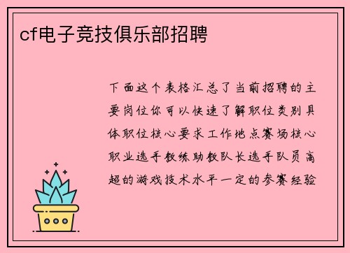 cf电子竞技俱乐部招聘